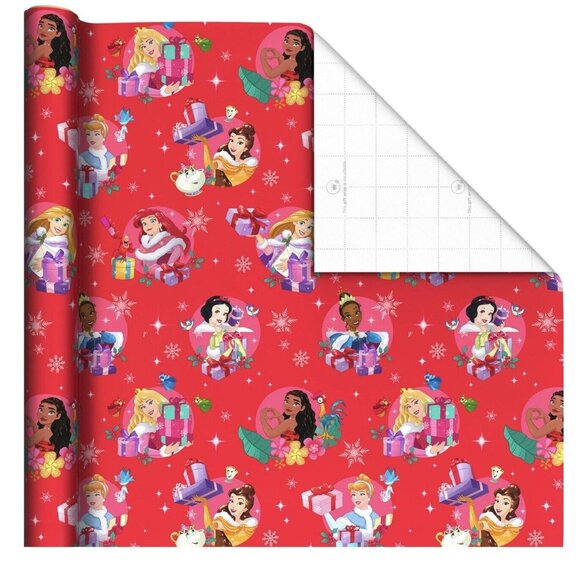Hallmark Wrapping Paper Christmas Disney Princesses Red 70 sq ft Jumbo Roll Gift - Picture 2 of 5